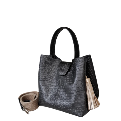 Bolso pequeño en cuero para mujer Lucia reptil negro