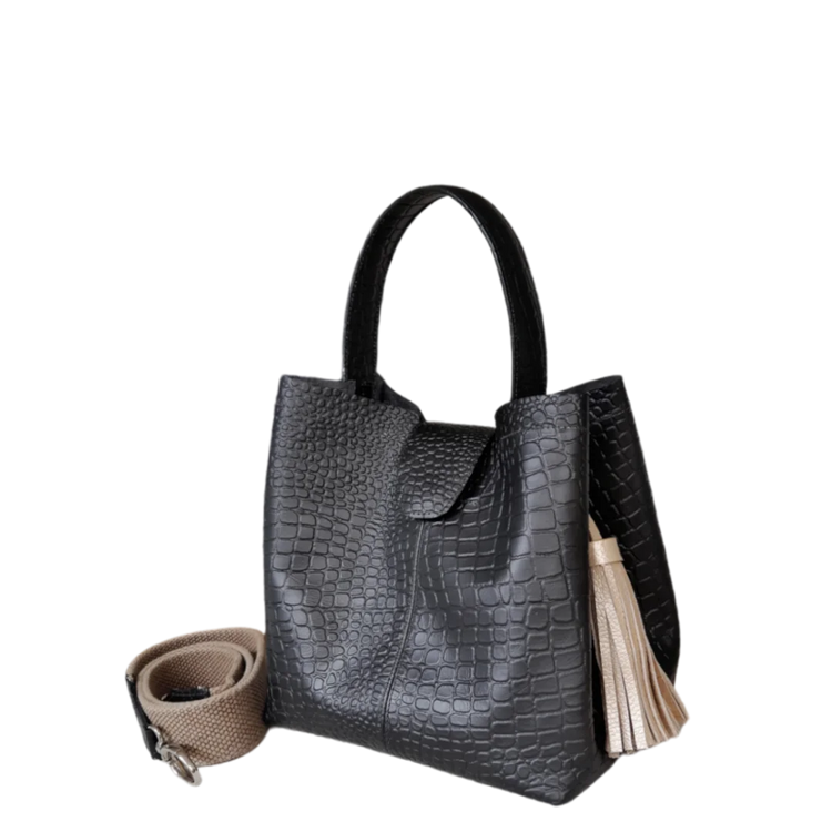 Bolso pequeño en cuero para mujer Lucia reptil negro