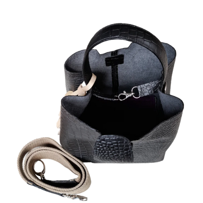 Bolso pequeño en cuero para mujer Lucia reptil negro