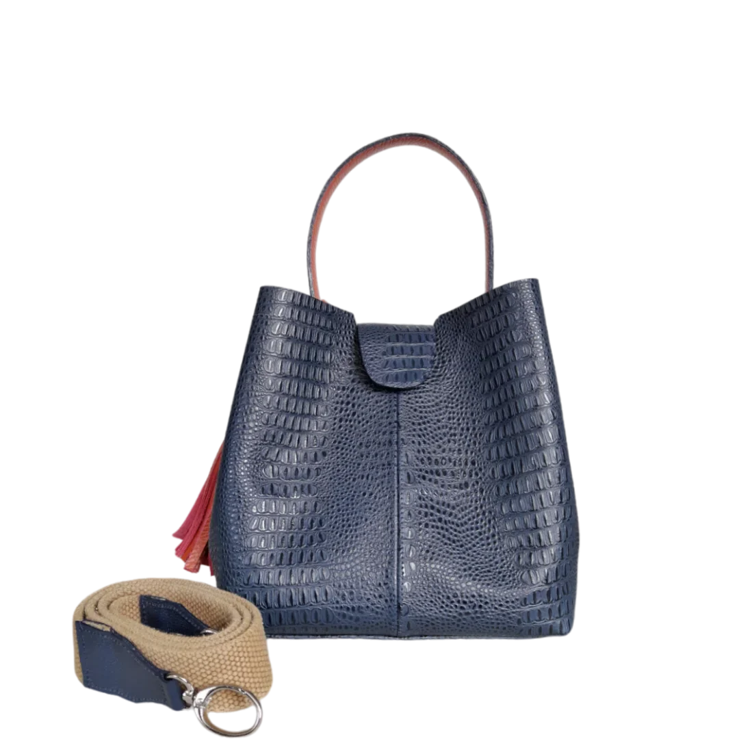 Bolso pequeño en cuero para mujer Lucia lagarto azul oscuro