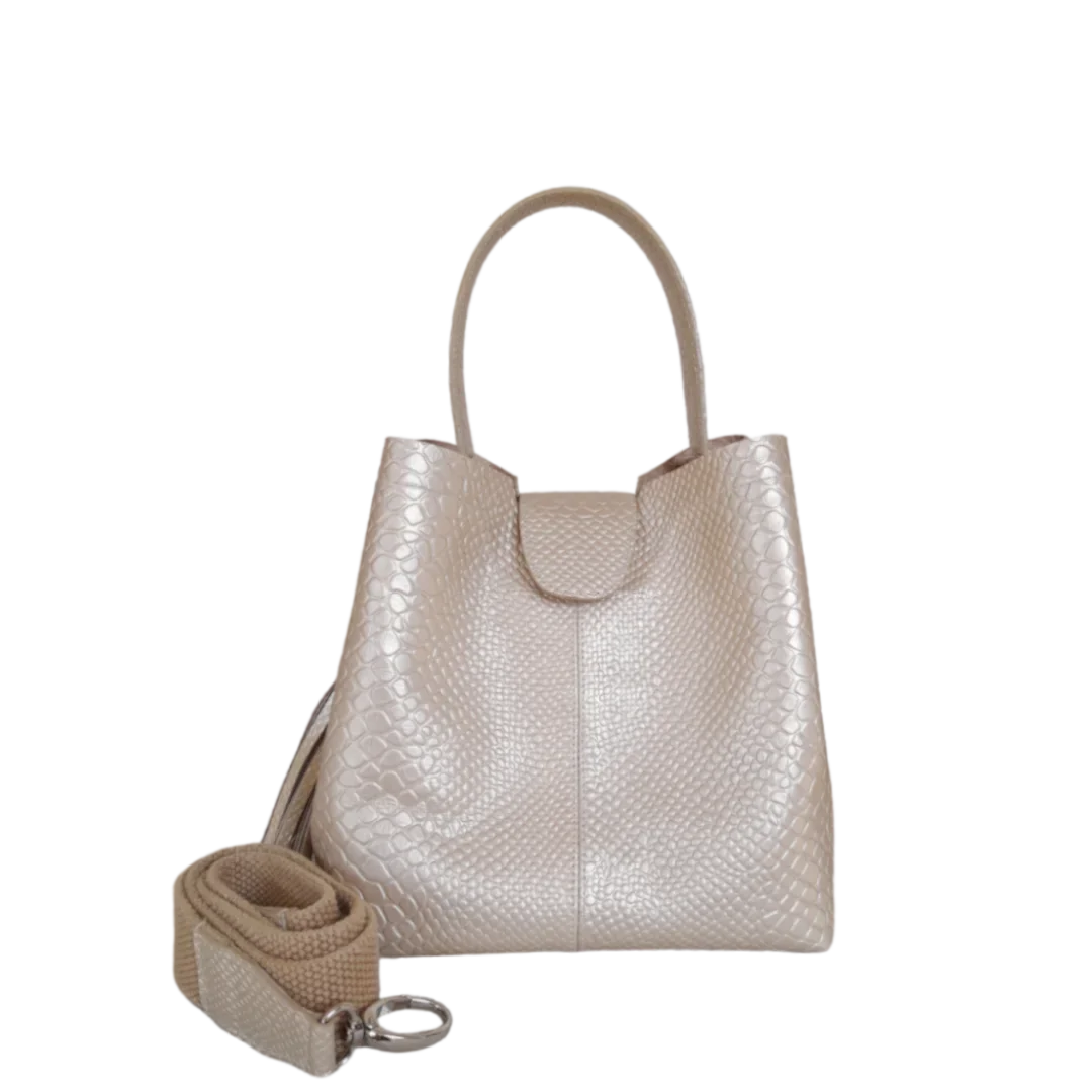 Bolso pequeño en cuero para mujer Lucia anaconda oro peltre