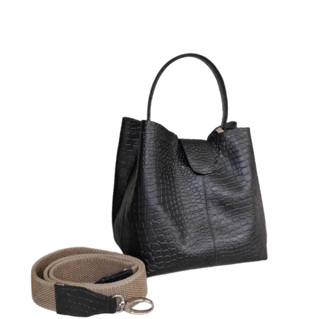 Bolso pequeño en cuero para mujer Lucia reptil negro