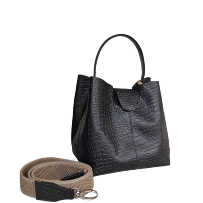 Bolso pequeño en cuero para mujer Lucia reptil negro