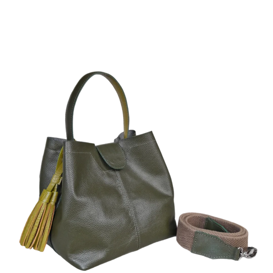 Bolso pequeño en cuero para mujer Lucia verde aceituna