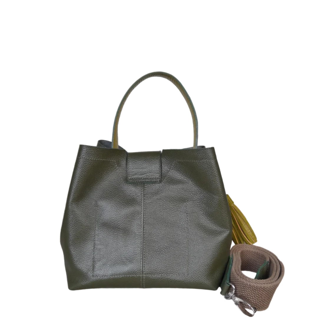 Bolso pequeño en cuero para mujer Lucia verde aceituna