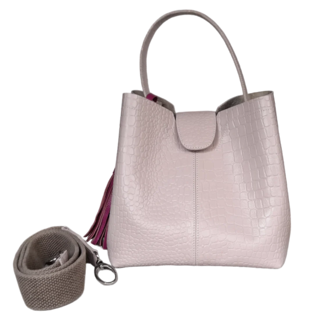 Bolso grande en cuero para mujer Camila reptil nude