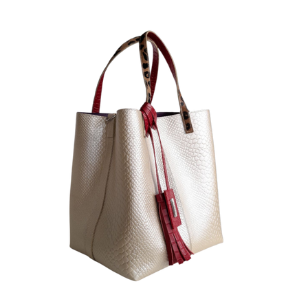 Bolso en cuero para mujer anaconda oro peltre