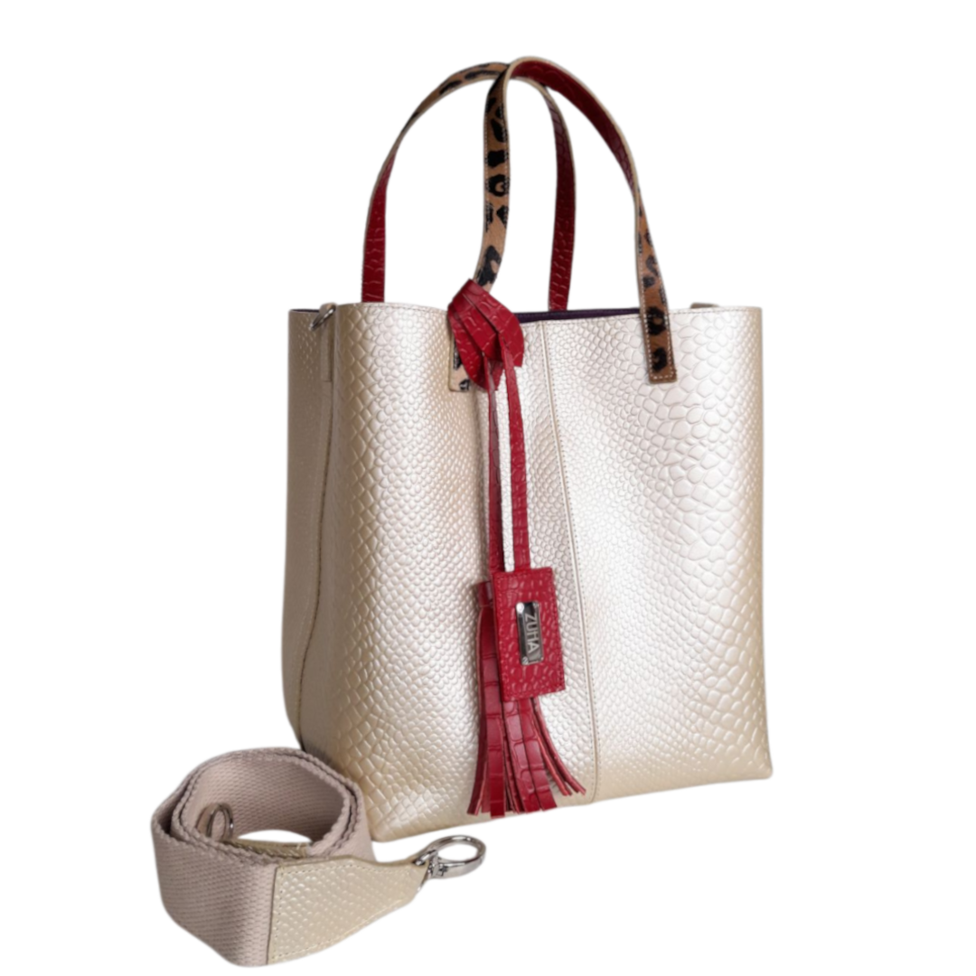 Bolso en cuero para mujer anaconda oro peltre