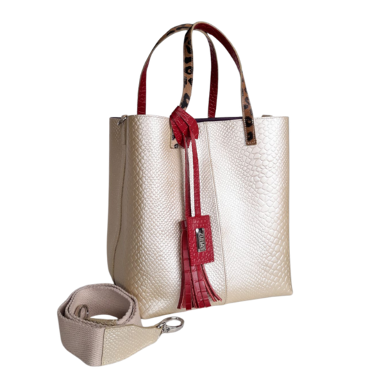 Bolso en cuero para mujer anaconda oro peltre