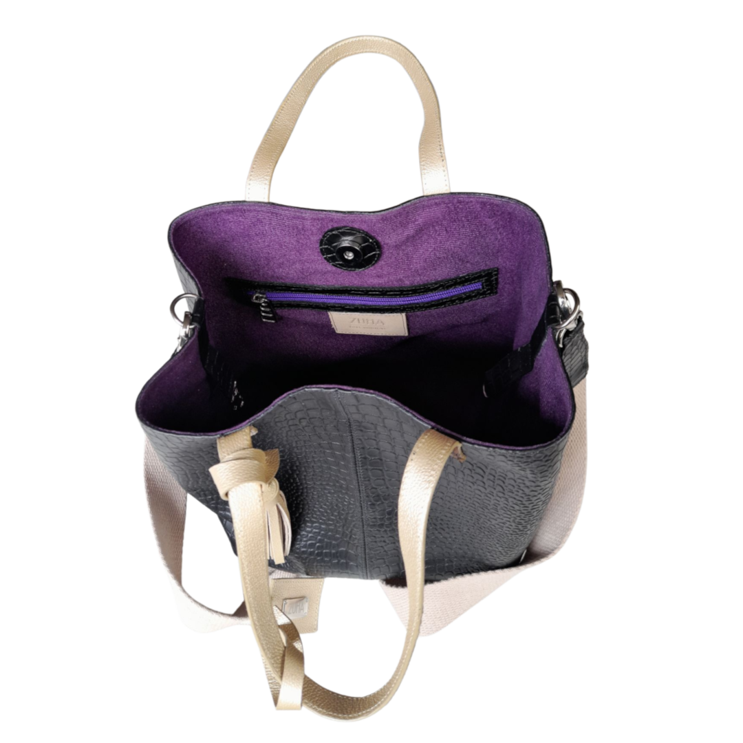 Bolso en  cuero para mujer Giulia Reptil negro