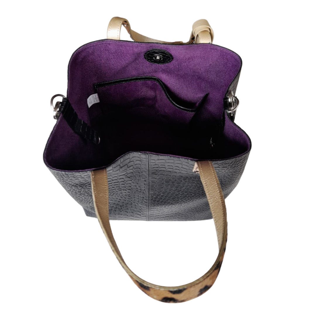 Bolso en  cuero para mujer Giulia Reptil negro