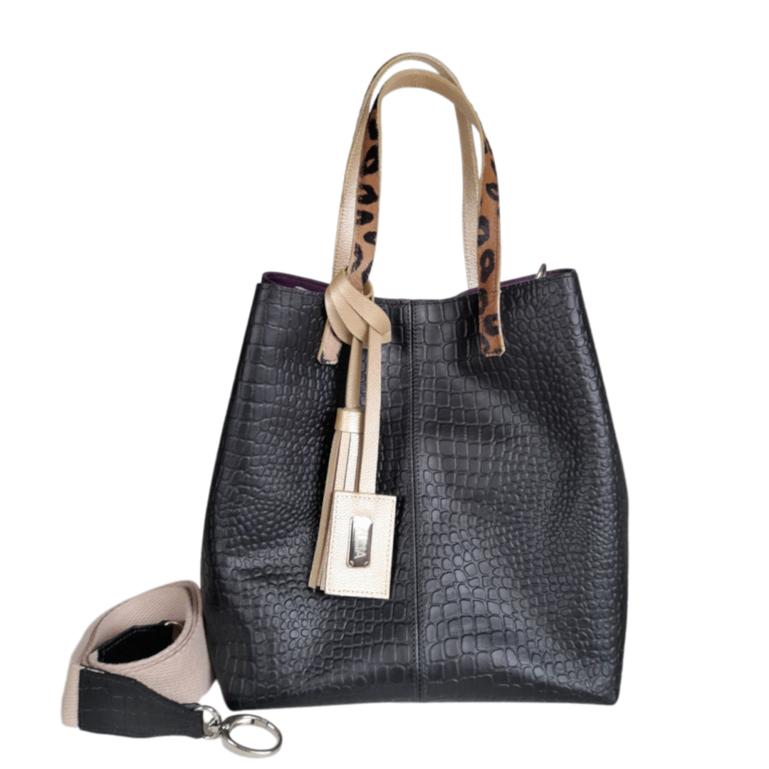 Bolso en  cuero para mujer Giulia Reptil negro