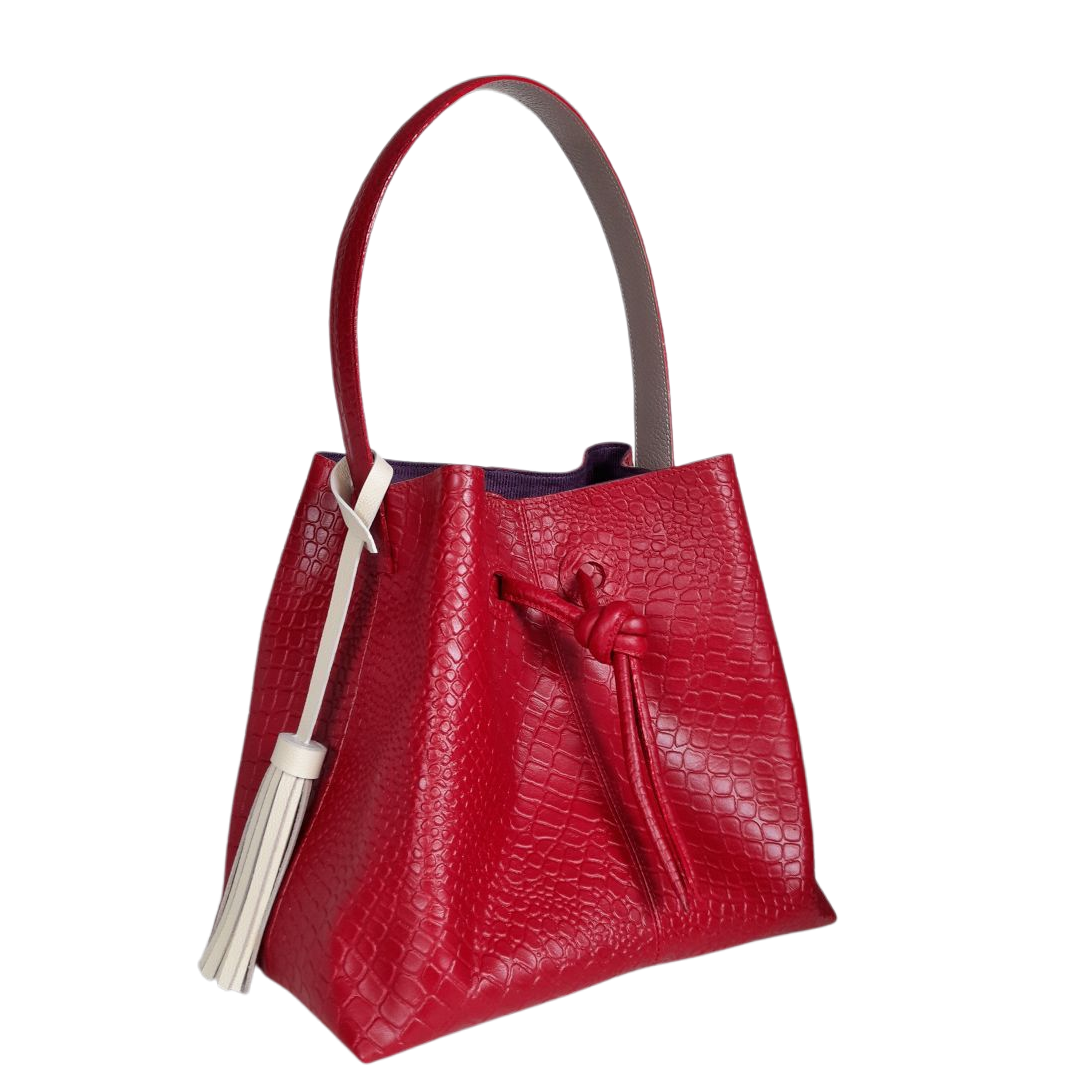 Bolso en cuero para mujer reptil rojo