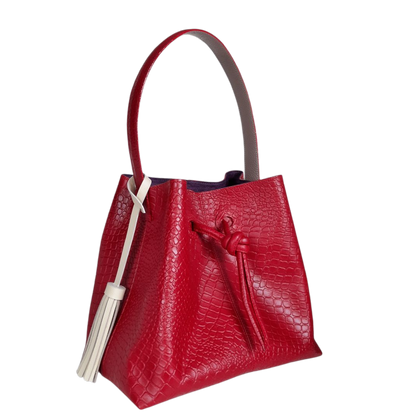 Bolso en cuero para mujer reptil rojo