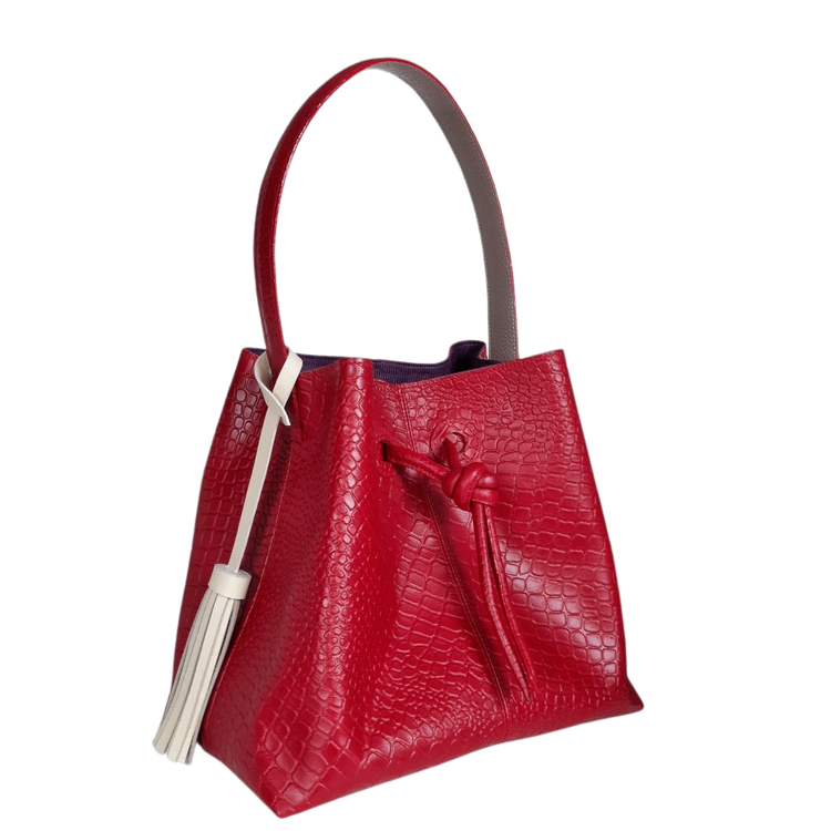 Bolso en cuero para mujer reptil rojo