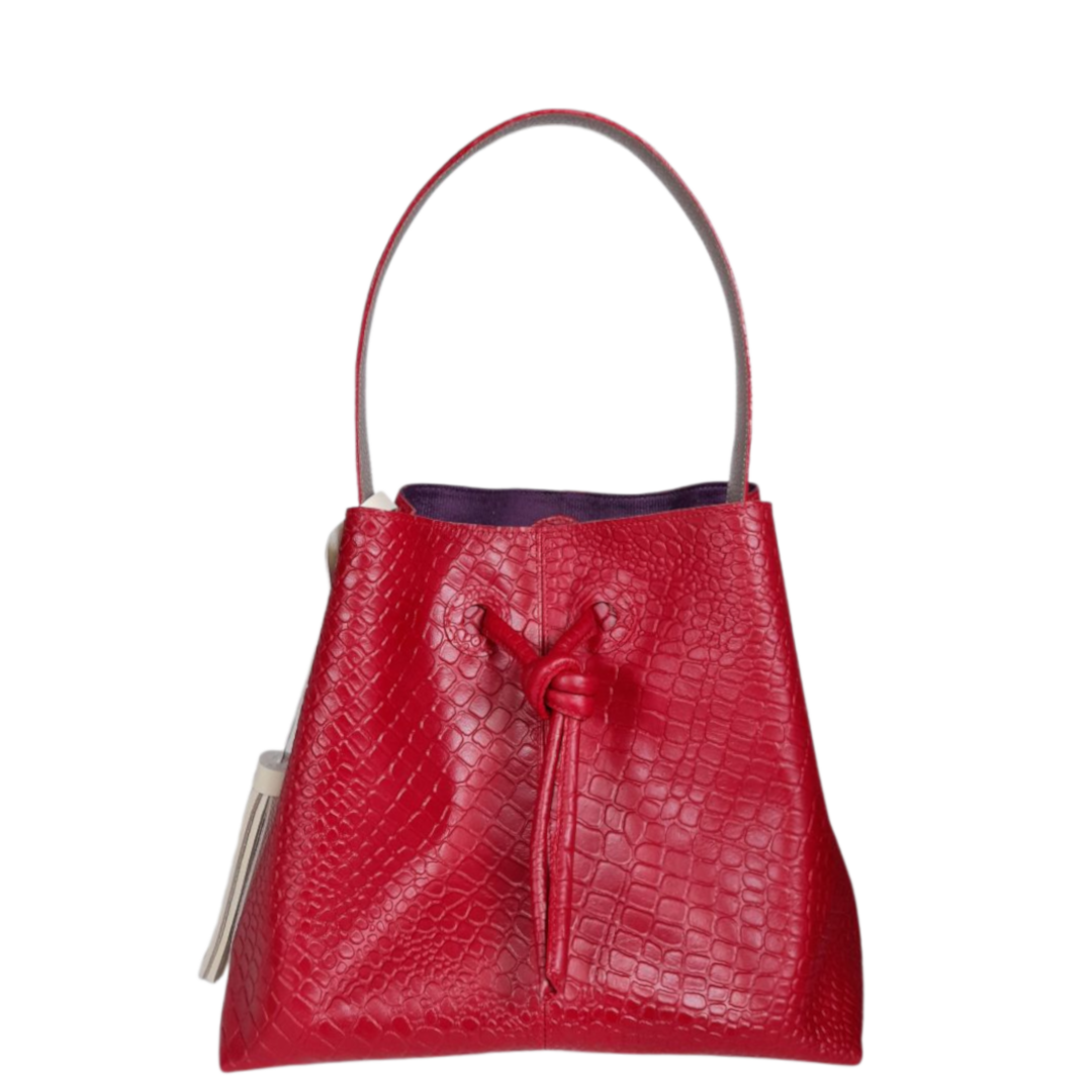 Bolso en cuero para mujer reptil rojo