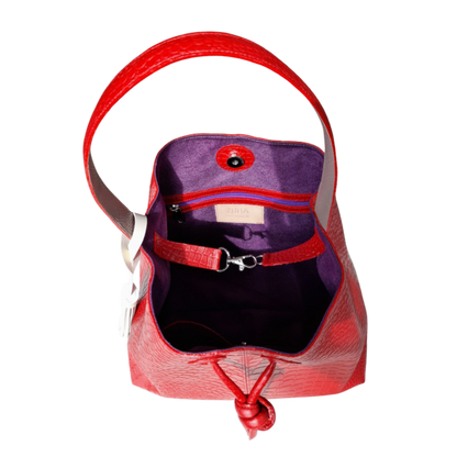 Bolso en cuero para mujer reptil rojo