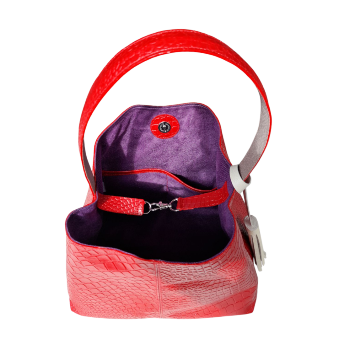 Bolso en cuero para mujer reptil rojo