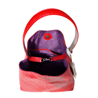 Bolso en cuero para mujer reptil rojo