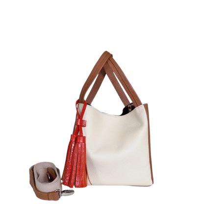 Bolso pequeño en cuero para mujer Agnes reptil miel y talco