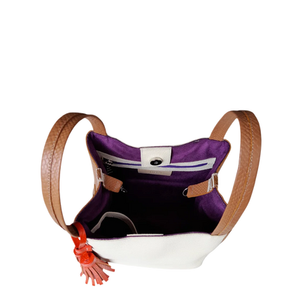 Bolso pequeño en cuero para mujer Agnes reptil miel y talco