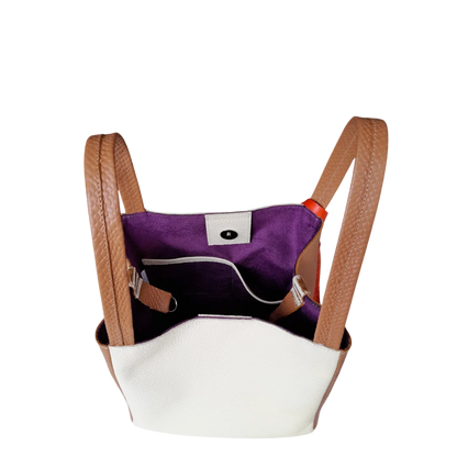 Bolso pequeño en cuero para mujer Agnes reptil miel y talco