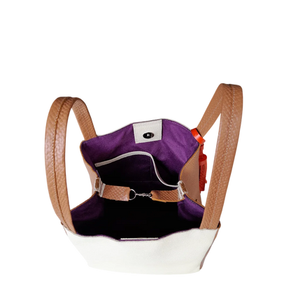 Bolso pequeño en cuero para mujer Agnes reptil miel y talco