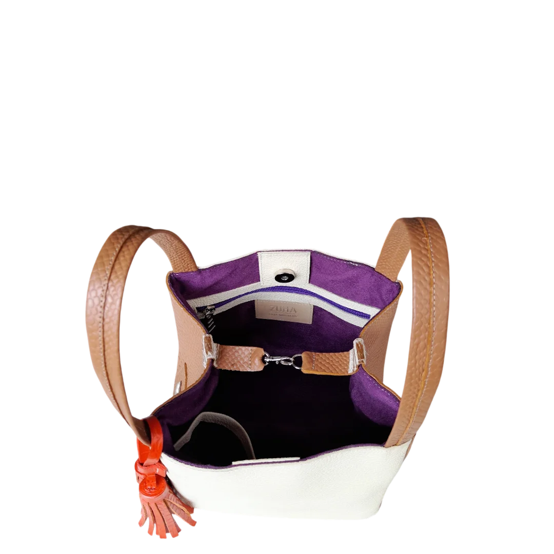 Bolso pequeño en cuero para mujer Agnes reptil miel y talco