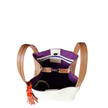 Bolso pequeño en cuero para mujer Agnes reptil miel y talco