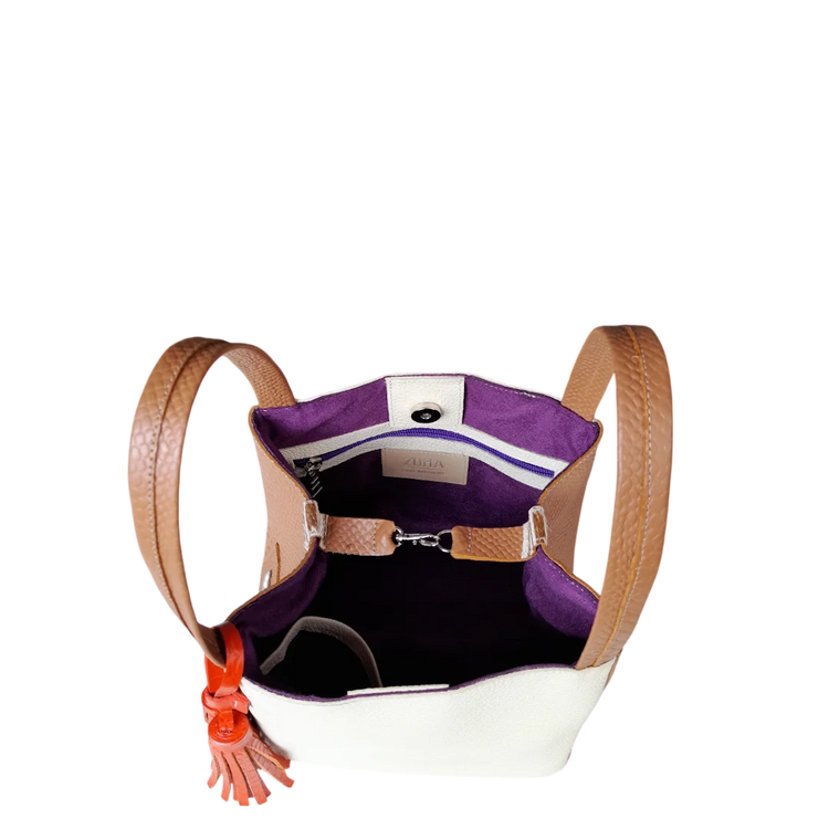 Bolso pequeño en cuero para mujer Agnes reptil miel y talco