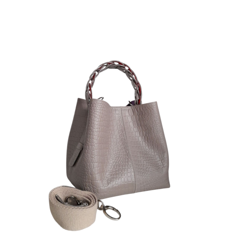 Bolso en cuero para mujer reptil taupe