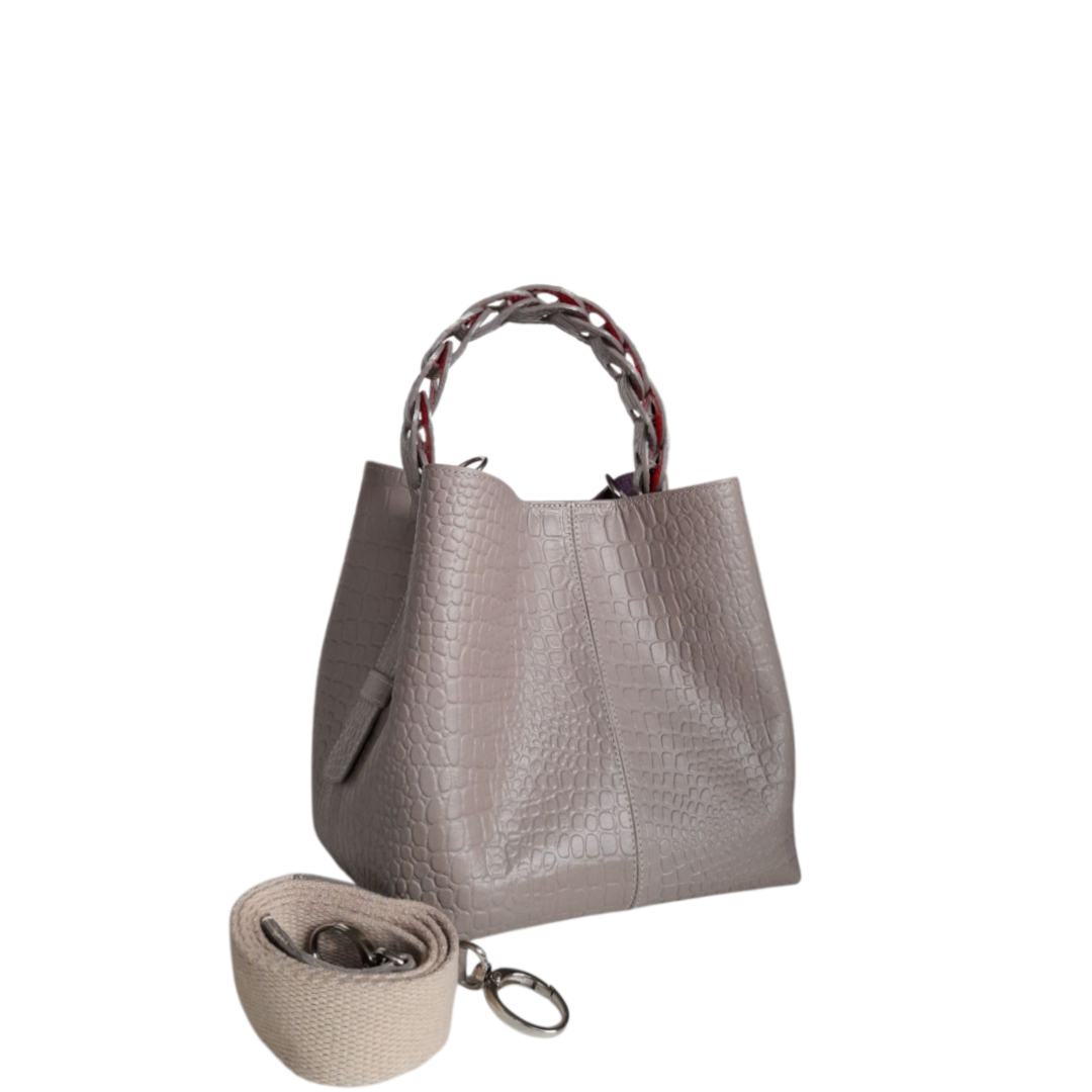 Bolso en cuero para mujer reptil taupe