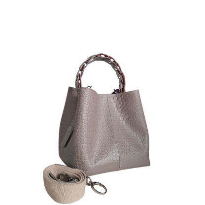 Bolso en cuero para mujer reptil taupe