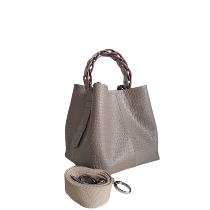 Bolso en cuero para mujer reptil taupe