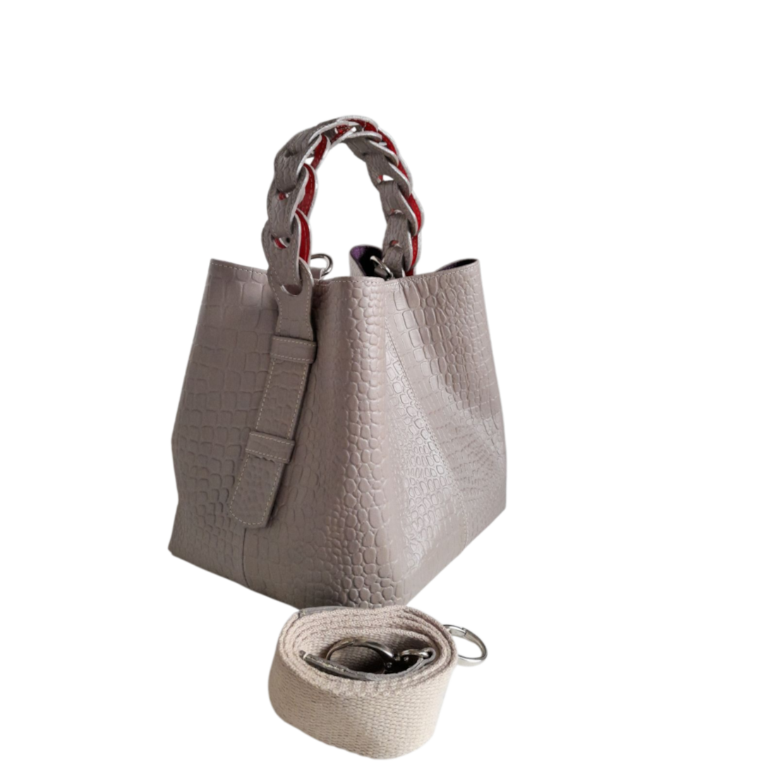 Bolso en cuero para mujer reptil taupe