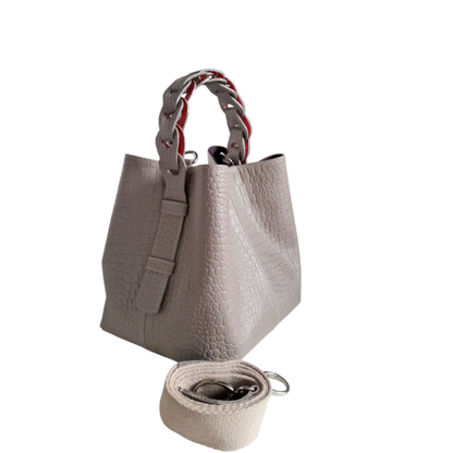 Bolso en cuero para mujer reptil taupe
