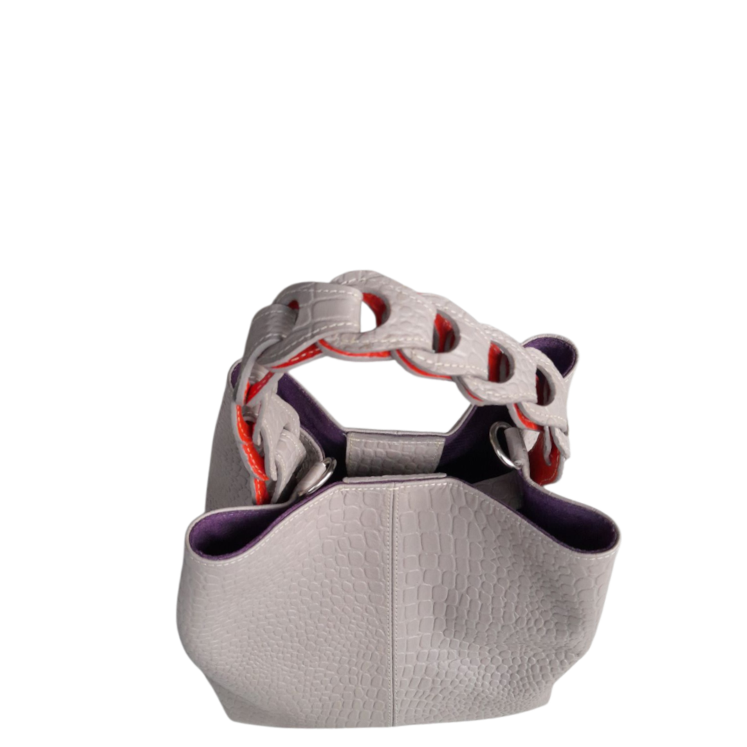 Bolso en cuero para mujer reptil taupe