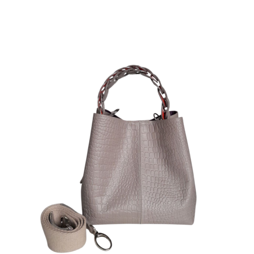 Bolso en cuero para mujer reptil taupe