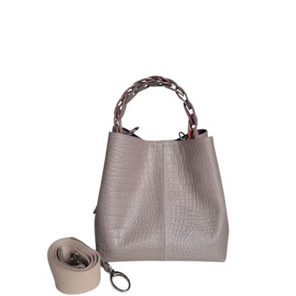 Bolso en cuero para mujer reptil taupe