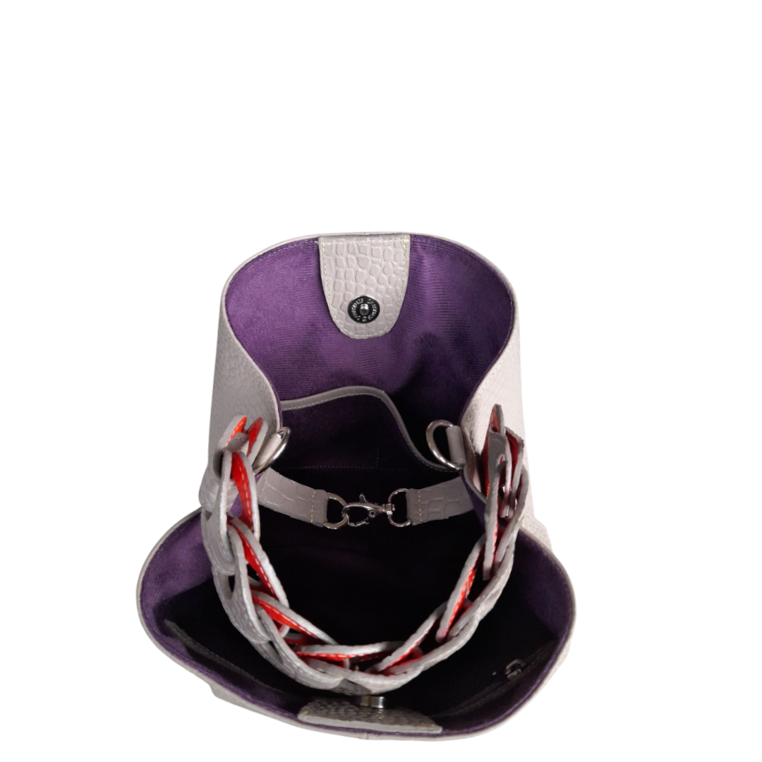 Bolso en cuero para mujer reptil taupe