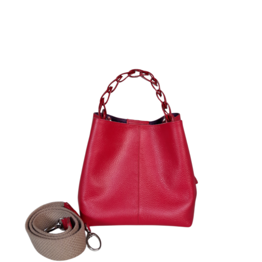 Bolso en cuero para mujer color rojo con asa larga