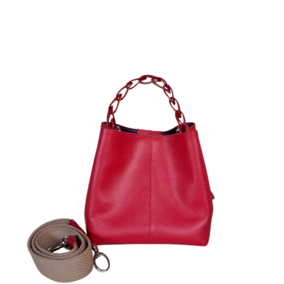 Bolso en cuero para mujer color rojo con asa larga