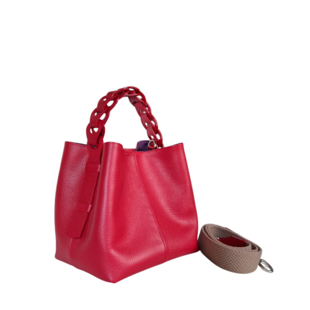 Bolso en cuero para mujer color rojo con asa larga en reata
