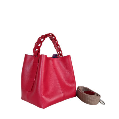 Bolso en cuero para mujer color rojo con asa larga en reata