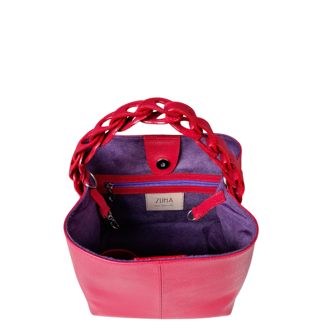 Bolso en cuero para mujer color rojo vista interior cremallera