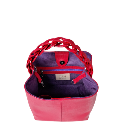 Bolso en cuero para mujer color rojo vista interior cremallera