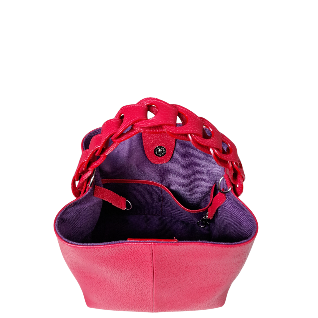 Bolso en cuero para mujer color rojo vista interior 2 bolsillos 