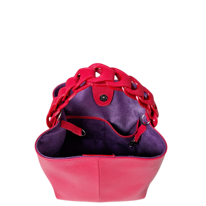 Bolso en cuero para mujer color rojo vista interior 2 bolsillos 
