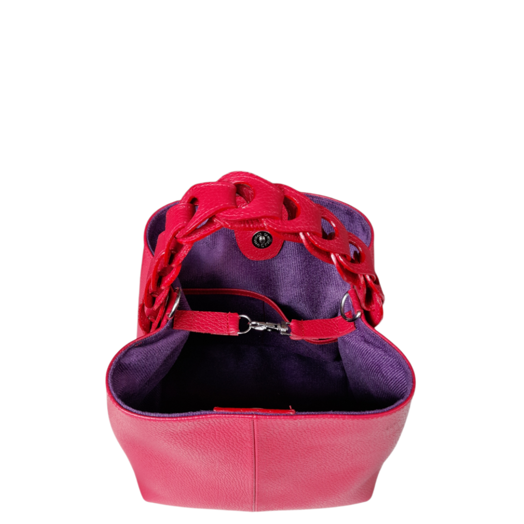 Bolso en cuero para mujer color rojo vista interior 2 bolsillos