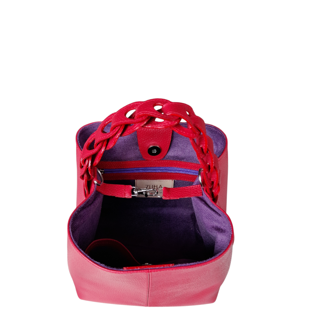 Bolso en cuero para mujer color rojo vista interior